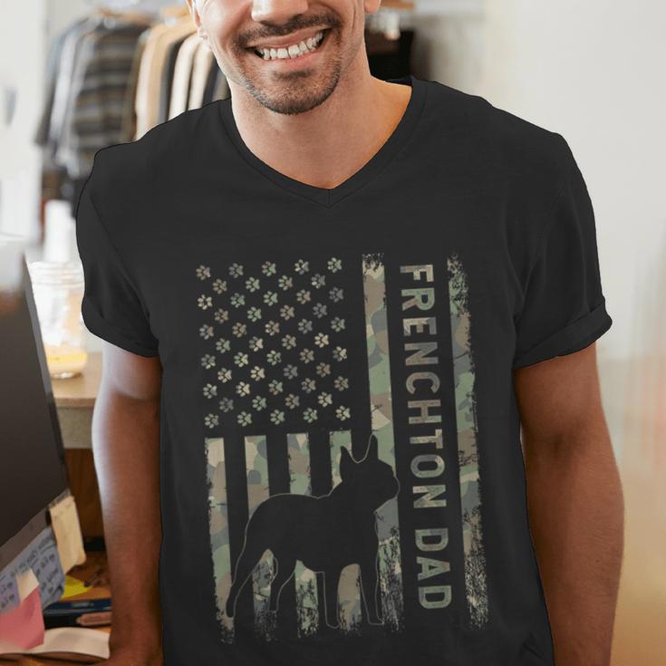 Frenchton Dad French Bulldog Boston Terrier Camo USA Flag Men's V-Neck T-Shirt, Boston Terrier Dad Shirts, French Bulldog Dad Shirts, funny gift