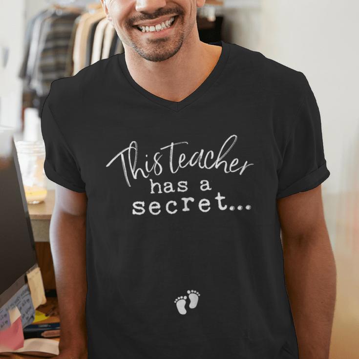 Fun Pregnant Teacher Announcement Idea- Footprints On Tummy Men's V-Neck T-Shirt, funny gift Fun Pregnant Teacher Announcement Idea- Footprints On Tummy Men's V-Neck T-Shirt, funny gift