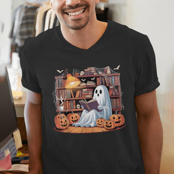 Ghost Book Reading Halloween Books Lover Teacher Men's V-Neck T-Shirt, funny gift Ghost Book Reading Halloween Books Lover Teacher Men's V-Neck T-Shirt, funny gift