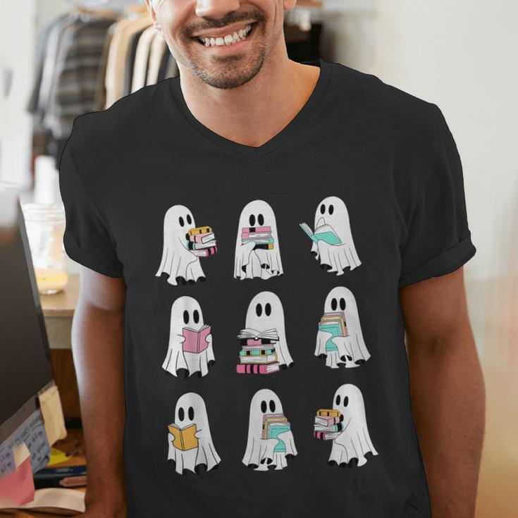Ghost Reading Books Spooky Librarian Teacher Women Men's V-Neck T-Shirt, funny gift Ghost Reading Books Spooky Librarian Teacher Women Men's V-Neck T-Shirt, funny gift