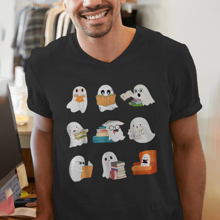 Ghost Reading Teacher Halloween Librarian Book Lover School Men's V-Neck T-Shirt, funny gift Ghost Reading Teacher Halloween Librarian Book Lover School Men's V-Neck T-Shirt, funny gift