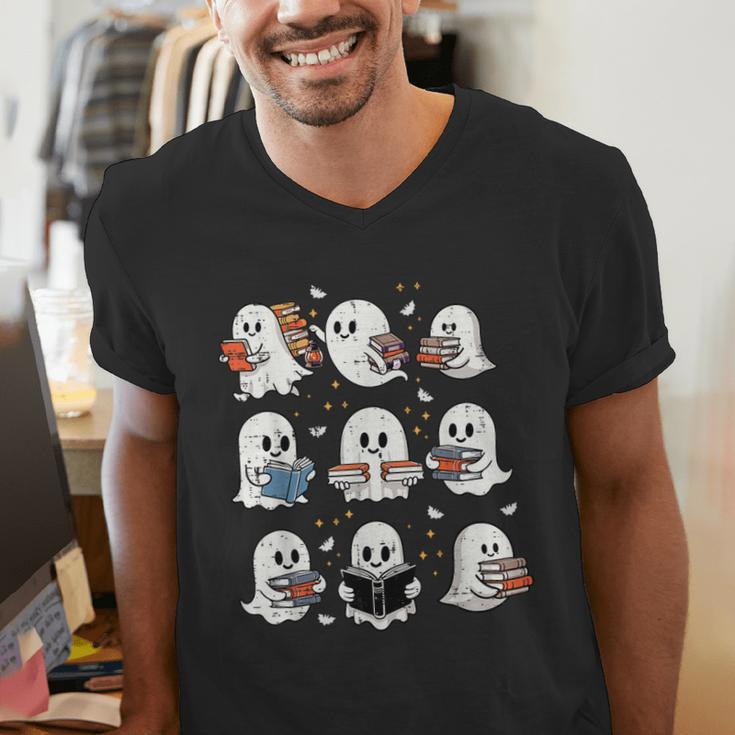 Ghosts With Books Library Halloween Men Women Kids Teacher Men's V-Neck T-Shirt, funny gift