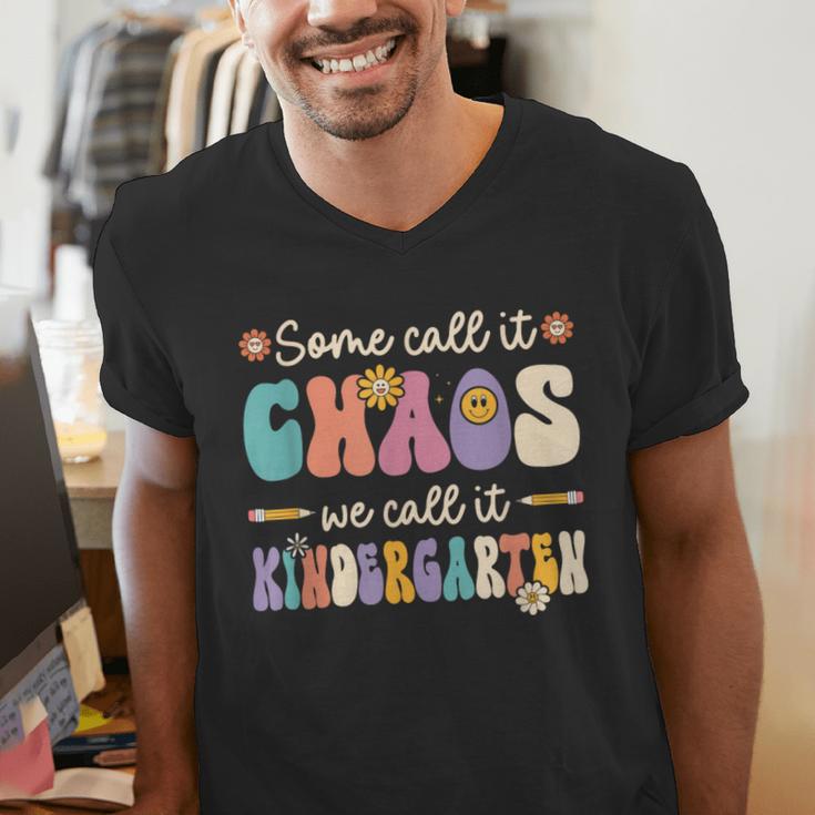 Groovy Some Call It Chaos We Call It Kindergarten Teacher Men's V-Neck T-Shirt, Groovy Teacher Shirts, funny gift Groovy Some Call It Chaos We Call It Kindergarten Teacher Men's V-Neck T-Shirt, Groovy Teacher Shirts, funny gift