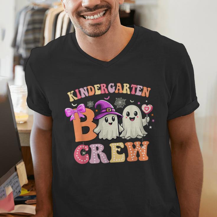Groovy Kindergarten Boo Crew Kinder Halloween Teacher Kids Men's V-Neck T-Shirt, Groovy Teacher Shirts, funny gift
