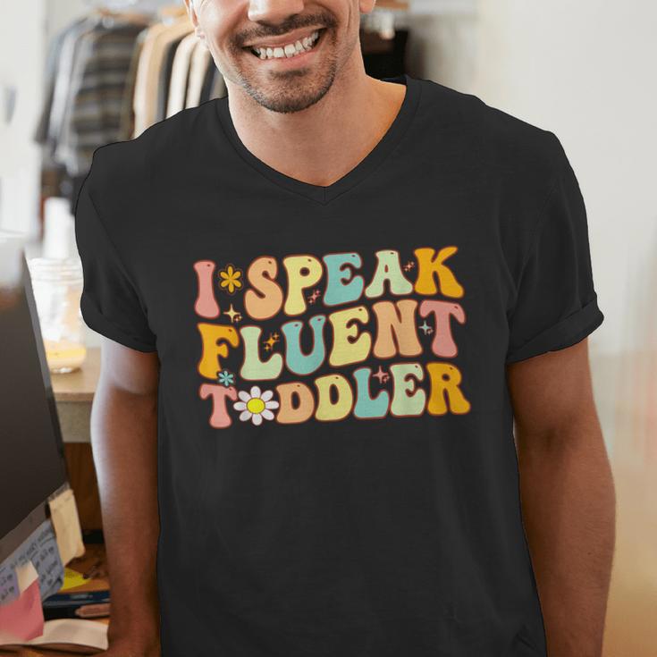 Groovy I Speak Fluent Toddler Daycare Provider Teacher Men's V-Neck T-Shirt, Groovy Teacher Shirts, funny gift