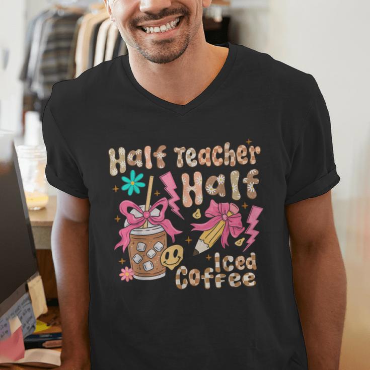 Half Teacher Half Iced Coffee Back To School Men's V-Neck T-Shirt, funny gift