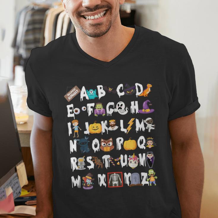 Halloween Alphabet ABCs Learning Kindergarten Teacher Men Women Kids Men's V-Neck T-Shirt, funny gift Halloween Alphabet ABCs Learning Kindergarten Teacher Men Women Kids Men's V-Neck T-Shirt, funny gift