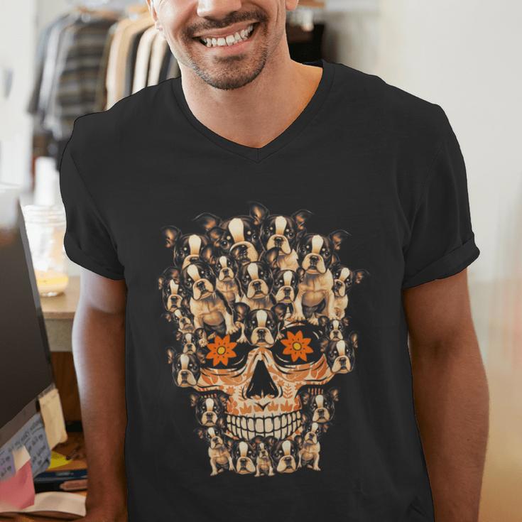 Halloween Costume Skull Boston Terrier Dog Lover For Men Women Kids Men's V-Neck T-Shirt, Boston Terrier Halloween Shirts, funny gift