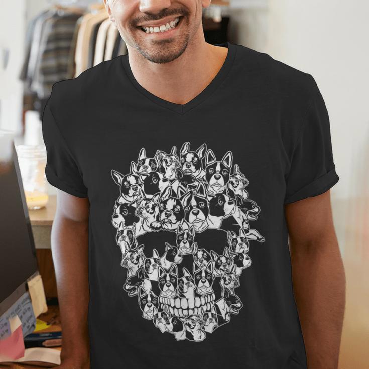 Halloween Costume Skull Boston Terrier Dog Lover Men's V-Neck T-Shirt, Boston Terrier Halloween Shirts, funny gift