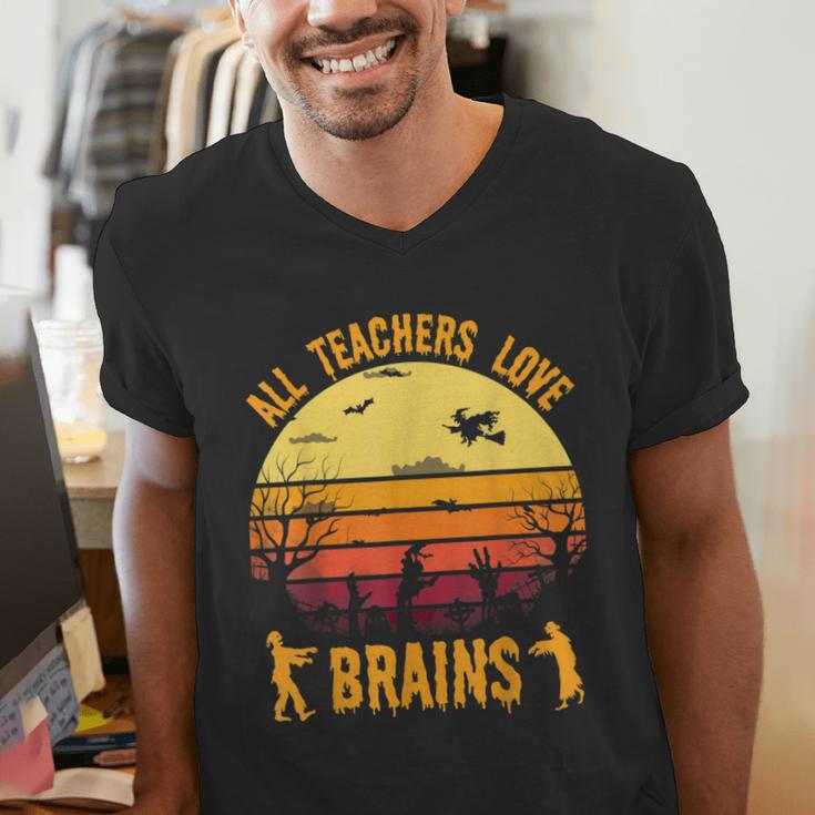 Halloween Costume Teacher Love Brains Zombie Men's V-Neck T-Shirt, funny gift Halloween Costume Teacher Love Brains Zombie Men's V-Neck T-Shirt, funny gift