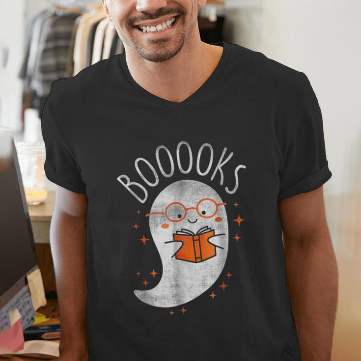 Halloween Cute Ghost Book Reading Teacher Men's V-Neck T-Shirt, funny gift Halloween Cute Ghost Book Reading Teacher Men's V-Neck T-Shirt, funny gift