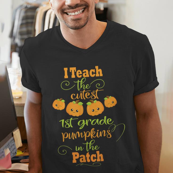 Halloween Cutest Pumpkins First Grade Teacher Men's V-Neck T-Shirt, First Grade Teacher Shirts, funny gift Halloween Cutest Pumpkins First Grade Teacher Men's V-Neck T-Shirt, First Grade Teacher Shirts, funny gift