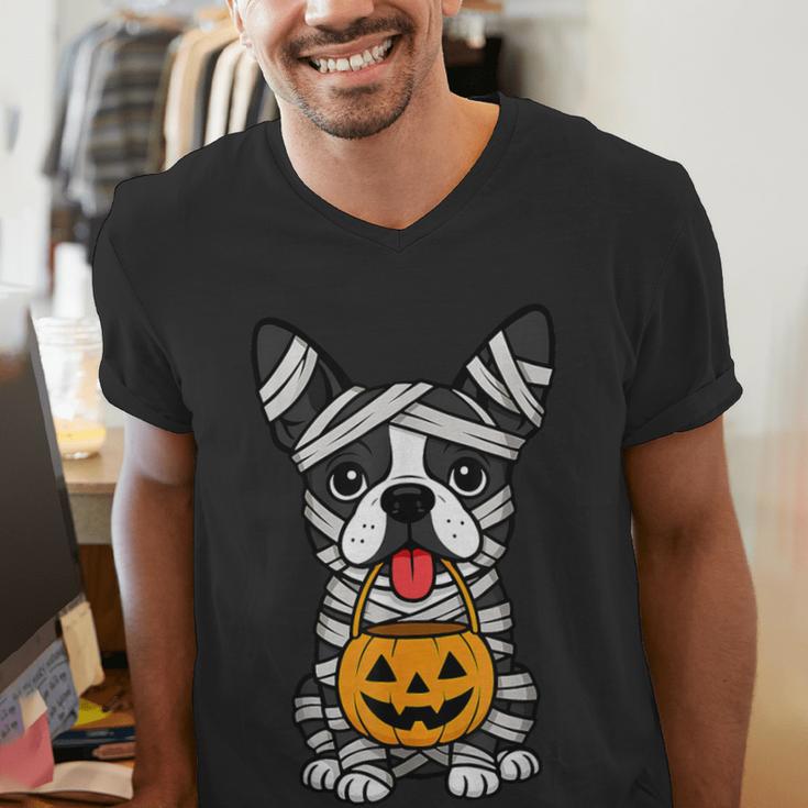 Halloween Dog Boston Terrier Mummy Costume Men Women Kids Men's V-Neck T-Shirt, Boston Terrier Halloween Shirts, funny gift