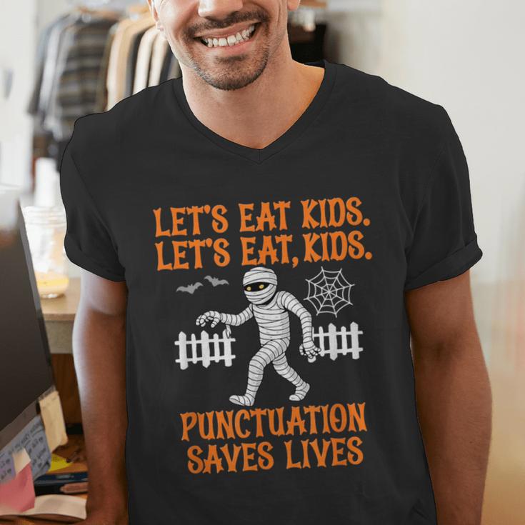 Halloween Lets Eat Kids Punctuation Teacher Men's V-Neck T-Shirt, funny gift Halloween Lets Eat Kids Punctuation Teacher Men's V-Neck T-Shirt, funny gift