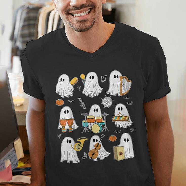 Halloween Ghost Music Teacher Playing Instruments Men's V-Neck T-Shirt, funny gift Halloween Ghost Music Teacher Playing Instruments Men's V-Neck T-Shirt, funny gift