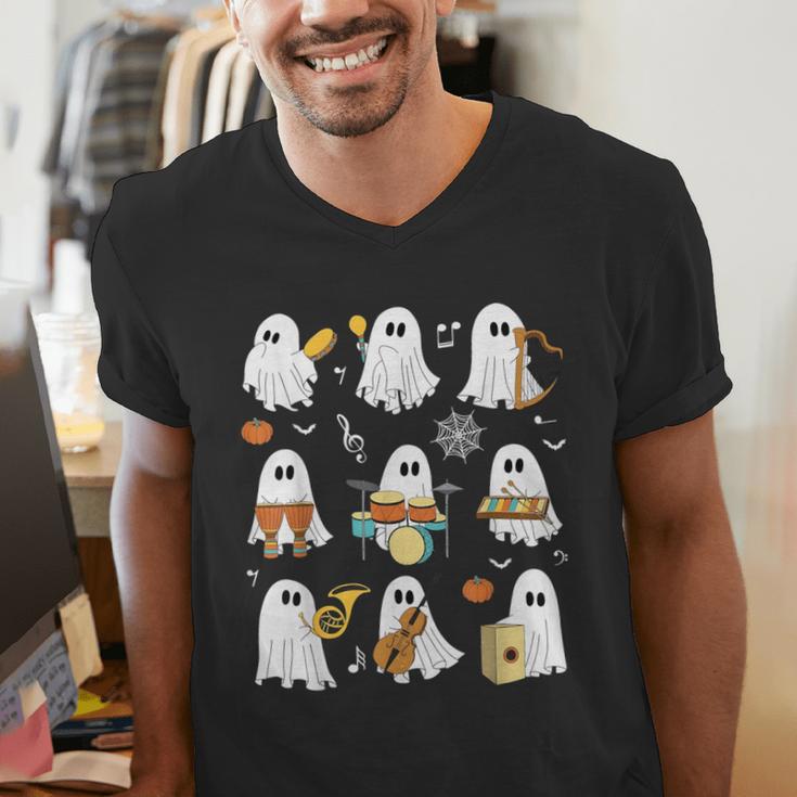 Halloween Ghost Playing Musical Instruments Music Teacher Men's V-Neck T-Shirt, funny gift