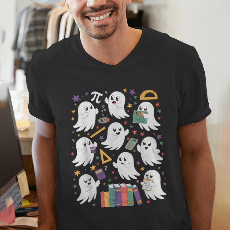 Halloween Math Teacher Ghost Math Teacher Spooky Halloween Men's V-Neck T-Shirt, funny gift