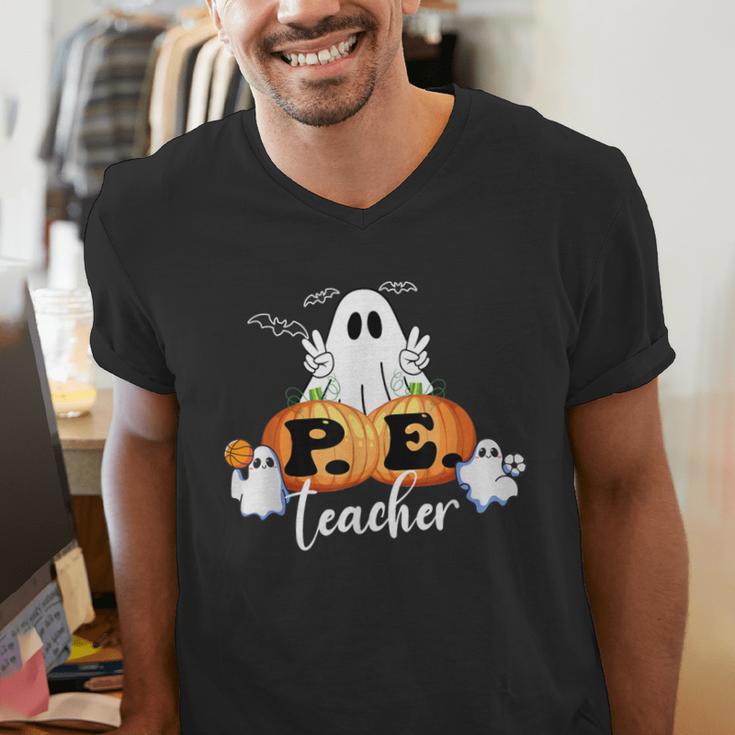 Halloween PE Teacher Ghosts Pumpkins Sports Lover Men's V-Neck T-Shirt, Pe Teacher Shirts, funny gift Halloween PE Teacher Ghosts Pumpkins Sports Lover Men's V-Neck T-Shirt, Pe Teacher Shirts, funny gift