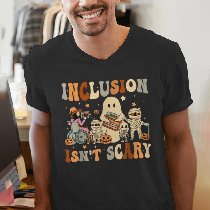 Halloween SLP Sped Teacher Groovy Inclusion Isn't Scary Men's V-Neck T-Shirt, Groovy Teacher Shirts, funny gift Halloween SLP Sped Teacher Groovy Inclusion Isn't Scary Men's V-Neck T-Shirt, Groovy Teacher Shirts, funny gift