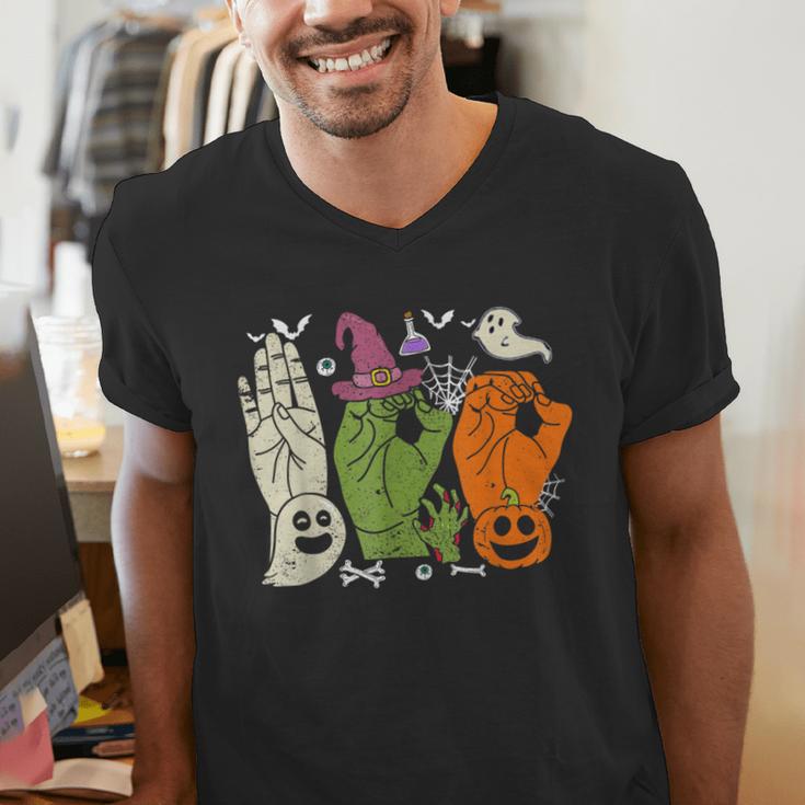 Halloween SPED Teacher Boo In ASL Boo Hands Sign Language Men's V-Neck T-Shirt, funny gift Halloween SPED Teacher Boo In ASL Boo Hands Sign Language Men's V-Neck T-Shirt, funny gift