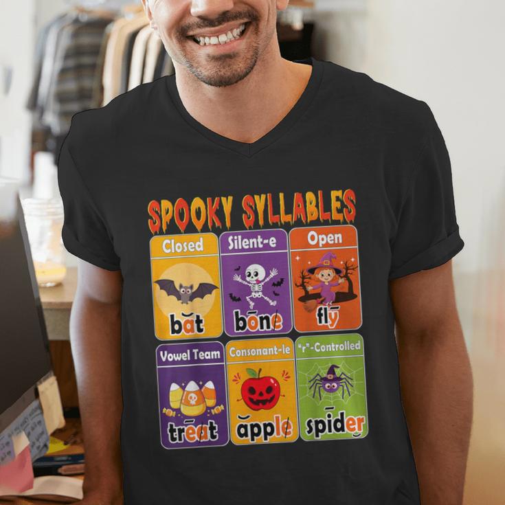 Halloween Spooky Syllable Types Teacher Educational Men's V-Neck T-Shirt, funny gift