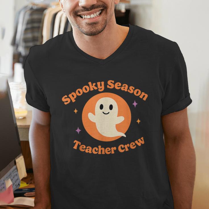 Halloween Teacher Crew Spooky Season Retro Ghost Men's V-Neck T-Shirt, funny gift