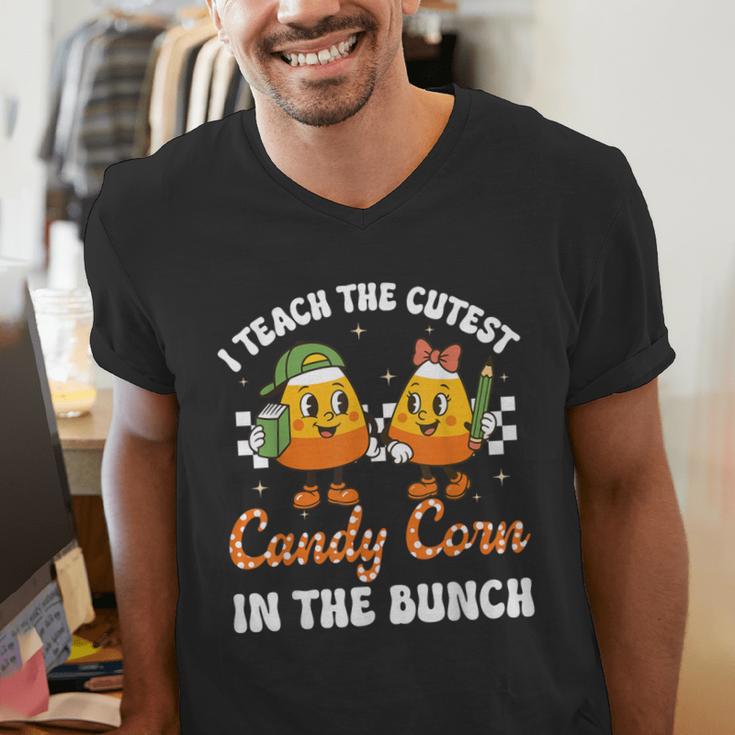 Halloween Teacher Cutest Candy Corn Groovy Spooky Teachers Men's V-Neck T-Shirt, Groovy Teacher Shirts, funny gift Halloween Teacher Cutest Candy Corn Groovy Spooky Teachers Men's V-Neck T-Shirt, Groovy Teacher Shirts, funny gift