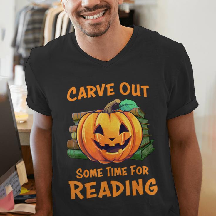 Halloween Teacher Librarian Pumpkin Reading Books Men Women Kids Men's V-Neck T-Shirt, funny gift