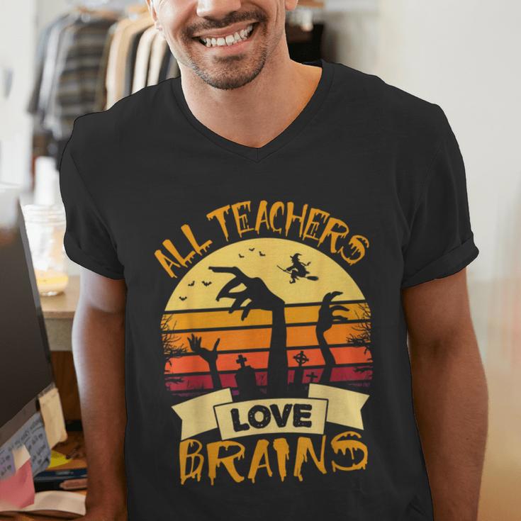 Halloween Teacher Shirt All Teachers Love Brains Halloween Men Women Men's V-Neck T-Shirt, funny gift Halloween Teacher Shirt All Teachers Love Brains Halloween Men Women Men's V-Neck T-Shirt, funny gift
