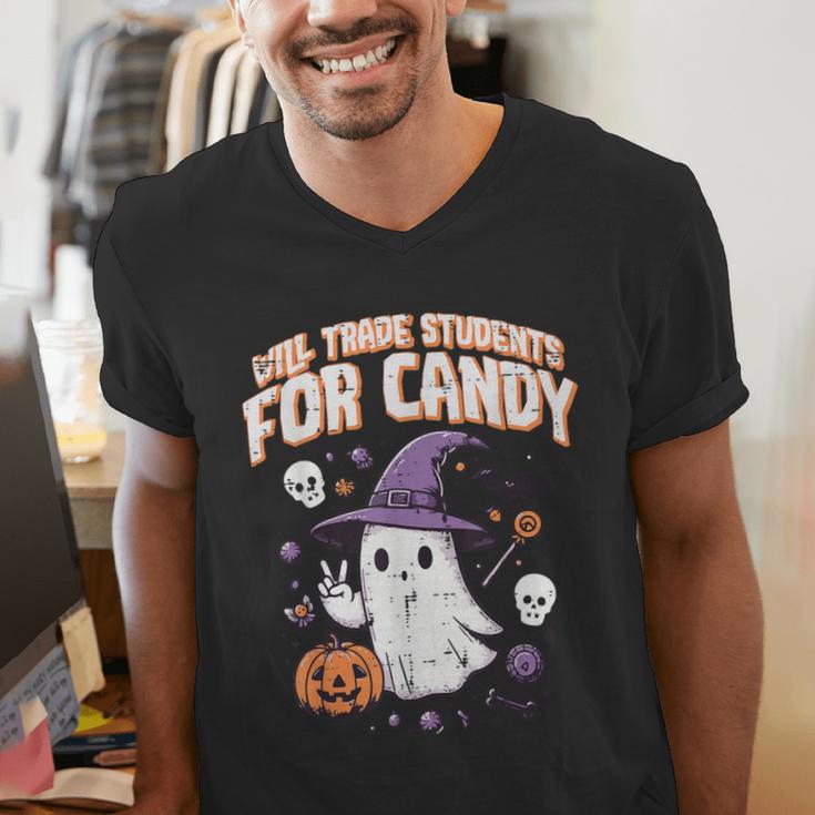 Halloween Teacher Trade Students For Candy Costume Women Men's V-Neck T-Shirt, funny gift