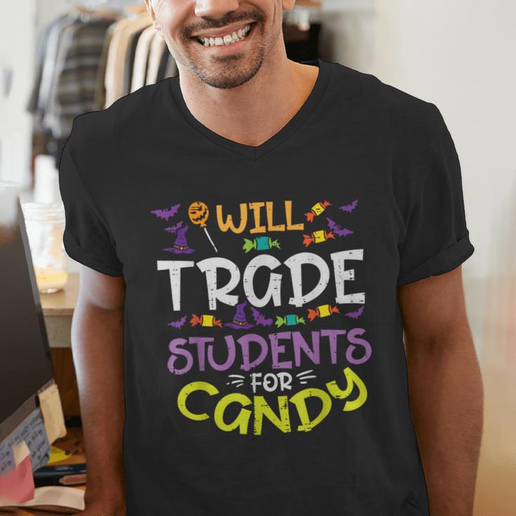Halloween Teacher Will Trade Students For Candy Women Men Men's V-Neck T-Shirt, funny gift