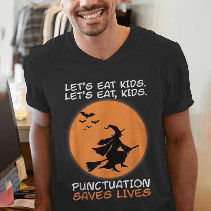 Halloween Teacher Witch Lets Eat Kids Punctuation Men's V-Neck T-Shirt, funny gift