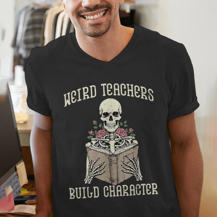 Halloween Weird Teachers Build Character Costume Men Women Men's V-Neck T-Shirt, funny gift