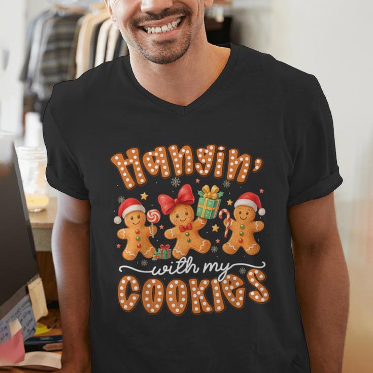 Hangin With My Cookies Gingerbread Men Women Xmas Teacher Men's V-Neck T-Shirt, funny gift