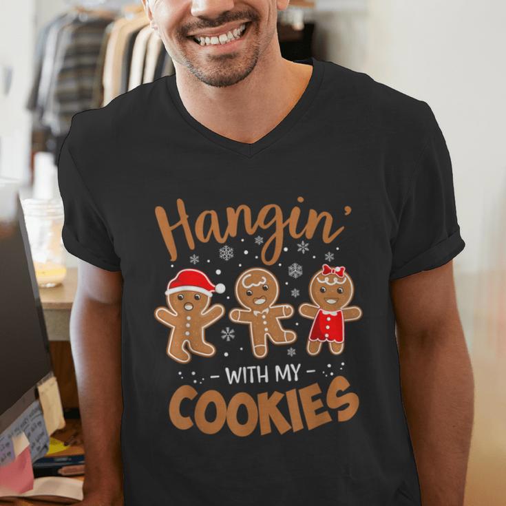 Hangin With My Cookies Gingerbread Women Christmas Teacher Men's V-Neck T-Shirt, funny gift