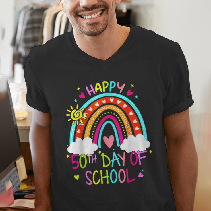 Happy 50th Days Of School Rainbow Teacher 50 Days Smarter Men's V-Neck T-Shirt, funny gift Happy 50th Days Of School Rainbow Teacher 50 Days Smarter Men's V-Neck T-Shirt, funny gift