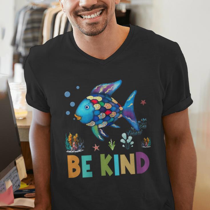 Happy First Day Of School Fish Rainbows Teacher Be Kind Men's V-Neck T-Shirt, funny gift