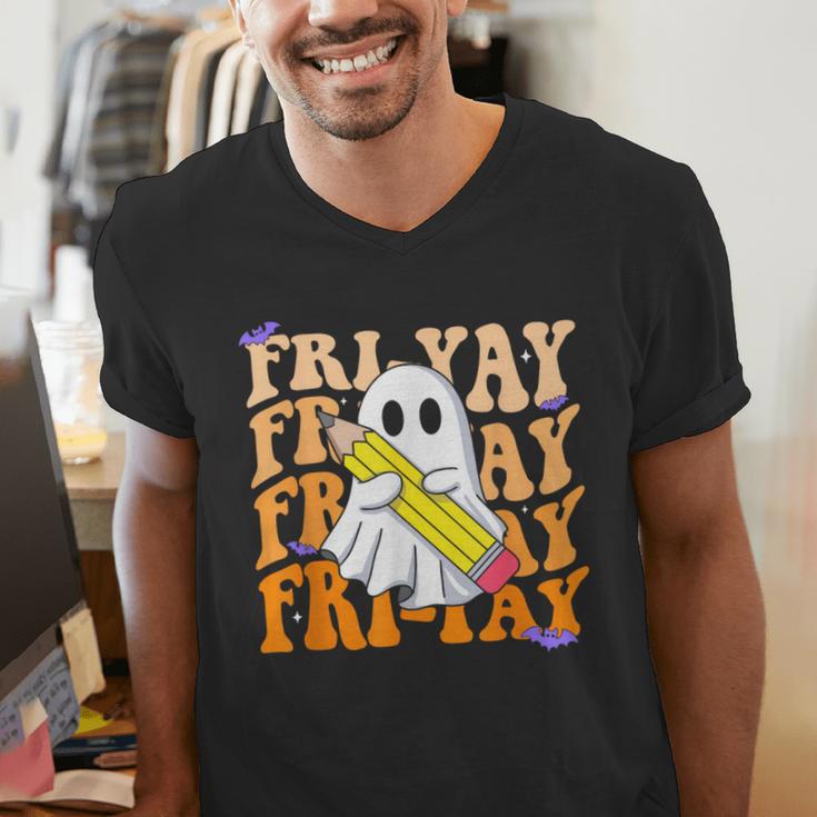 Happy Fri-Yay Friday Lovers Groovy Teacher Life Halloween Men's V-Neck T-Shirt, Groovy Teacher Shirts, funny gift Happy Fri-Yay Friday Lovers Groovy Teacher Life Halloween Men's V-Neck T-Shirt, Groovy Teacher Shirts, funny gift