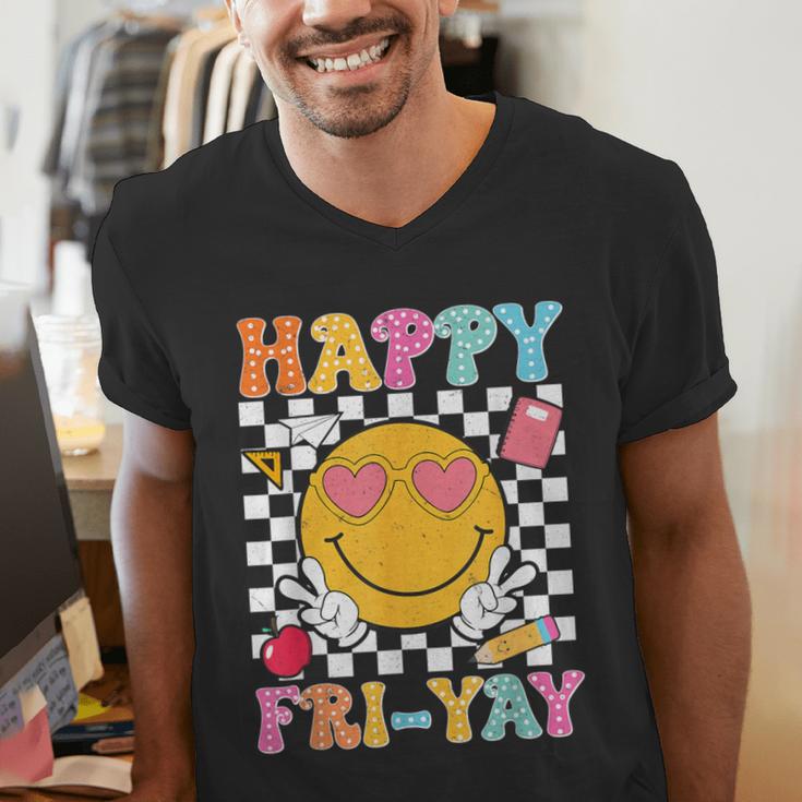 Happy Fri-Yay Groovy Teacher Friday Weekend Fri Yay Men's V-Neck T-Shirt, Groovy Teacher Shirts, funny gift