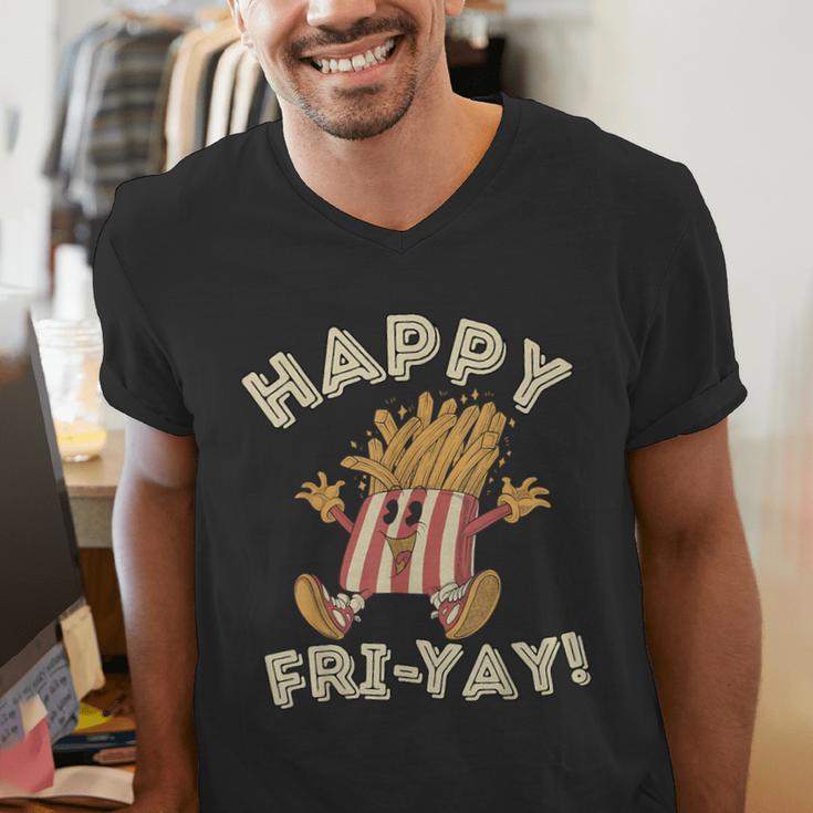 Happy Fri Yay Retro French Fries Friday Lovers Fun Teacher Men's V-Neck T-Shirt, funny gift