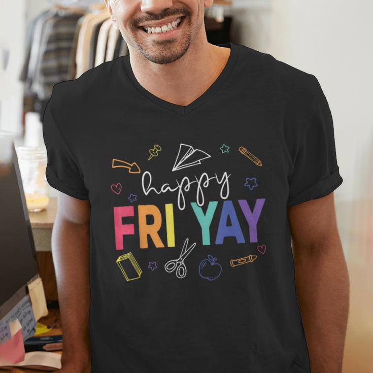 Happy Fri Yay Teacher Friday For Men Women Men's V-Neck T-Shirt, funny gift