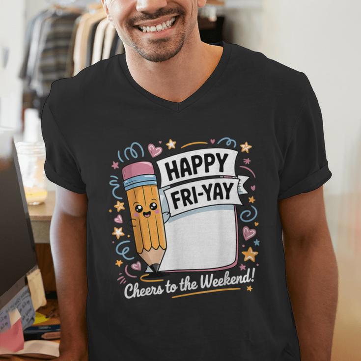 Happy Fri-Yay Teacher Fry Yay Friday Weekend Men's V-Neck T-Shirt, funny gift