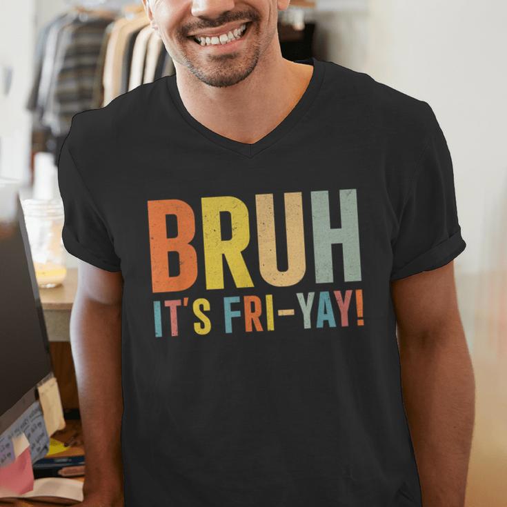 Happy Friyay Teacher Shirt Cute Teacher Fashion Bruh Fri-Yay Men's V-Neck T-Shirt, funny gift