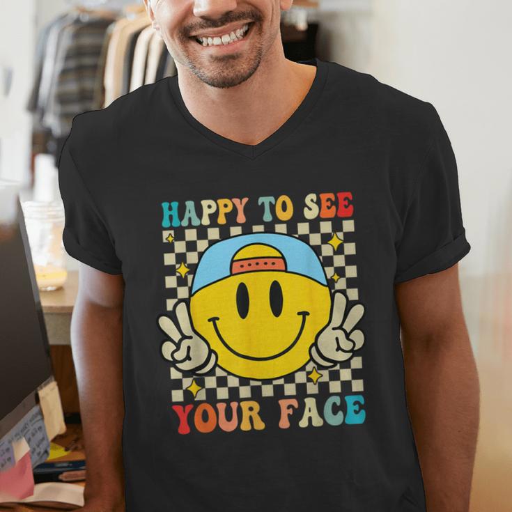 Happy To See Your Face Hippie Smile Back To School Teachers Men's V-Neck T-Shirt, funny gift Happy To See Your Face Hippie Smile Back To School Teachers Men's V-Neck T-Shirt, funny gift