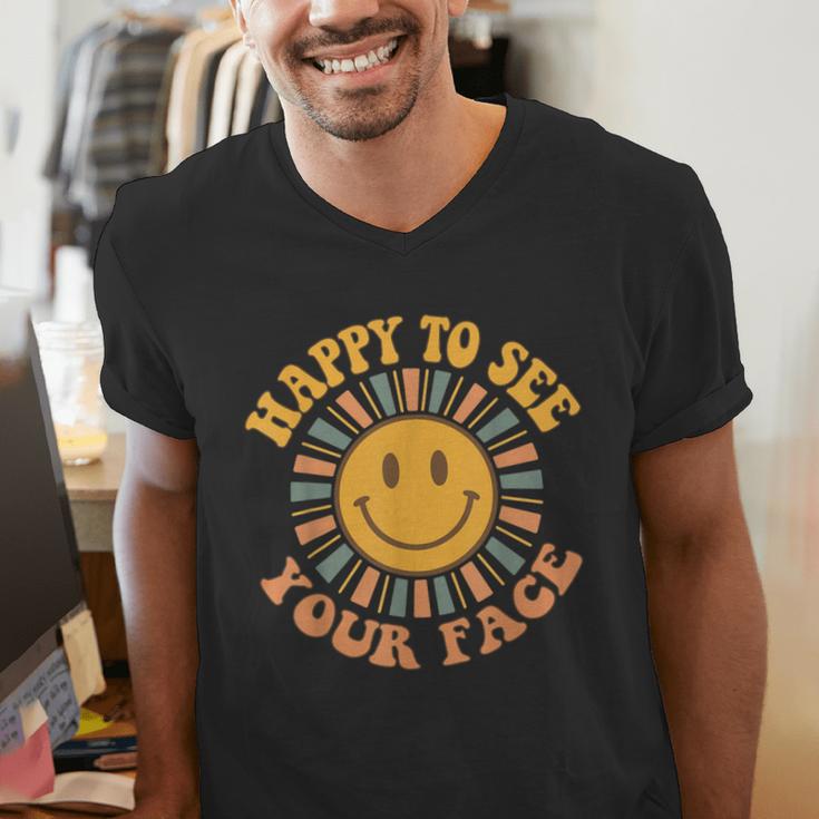 Happy To See Your Face Retro Happy Teacher Back To School Men's V-Neck T-Shirt, funny gift Happy To See Your Face Retro Happy Teacher Back To School Men's V-Neck T-Shirt, funny gift