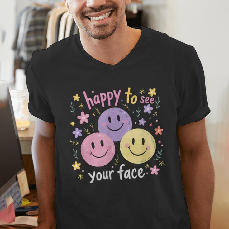 Happy To See Your Face Smile Face Teacher Back To School Men's V-Neck T-Shirt, funny gift Happy To See Your Face Smile Face Teacher Back To School Men's V-Neck T-Shirt, funny gift