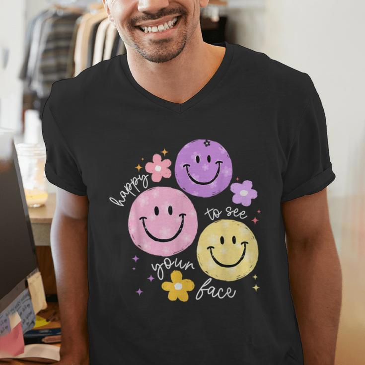 Happy To See Your Face Teacher Flower Back To School Men's V-Neck T-Shirt, funny gift Happy To See Your Face Teacher Flower Back To School Men's V-Neck T-Shirt, funny gift