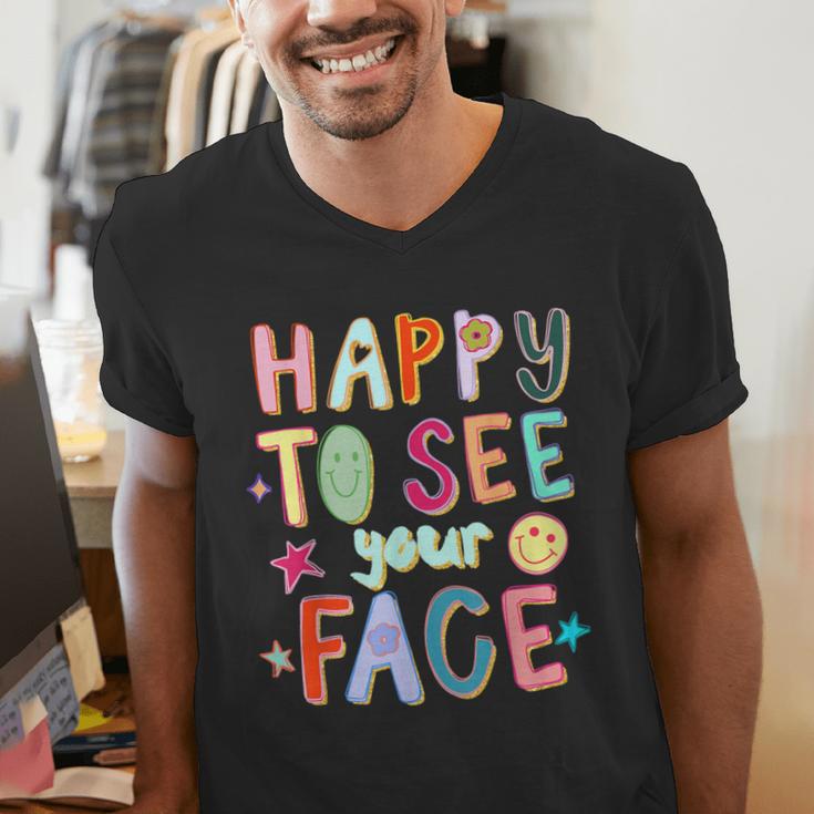 Happy To See Your Face Teacher Retro Back To School Men's V-Neck T-Shirt, funny gift