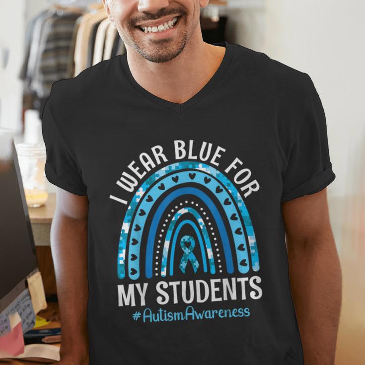 Happy Teacher I Wear Blue For My Students Autism Awareness Men's V-Neck T-Shirt, funny gift