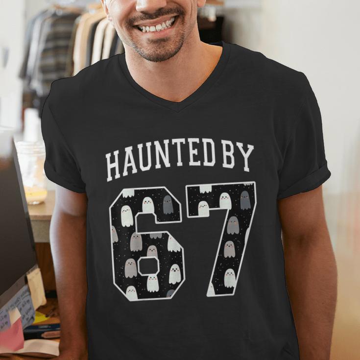 Haunted By 6 7 67 Six Seven Halloween Teacher Mom Men's V-Neck T-Shirt, funny gift Haunted By 6 7 67 Six Seven Halloween Teacher Mom Men's V-Neck T-Shirt, funny gift